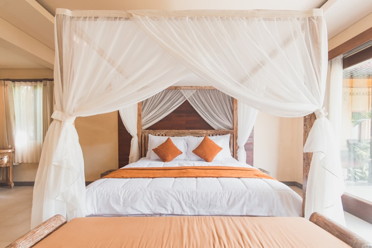 A canopy bed in a boutique guest room