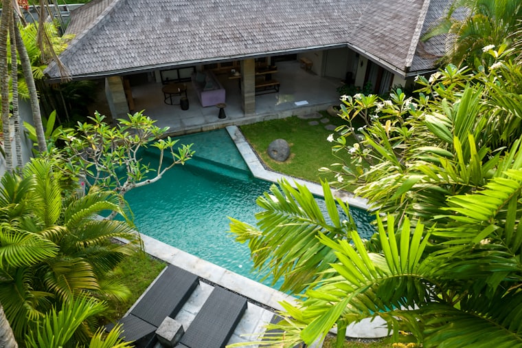 A private villa and pool seen from above