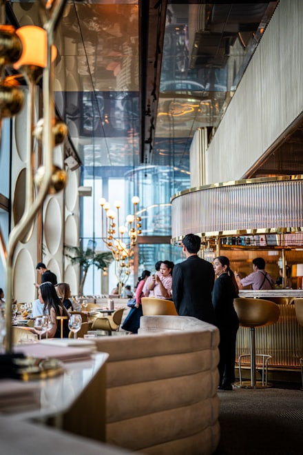 Guests seated in a bright modern restaurant